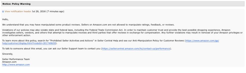 Amazon policy warning