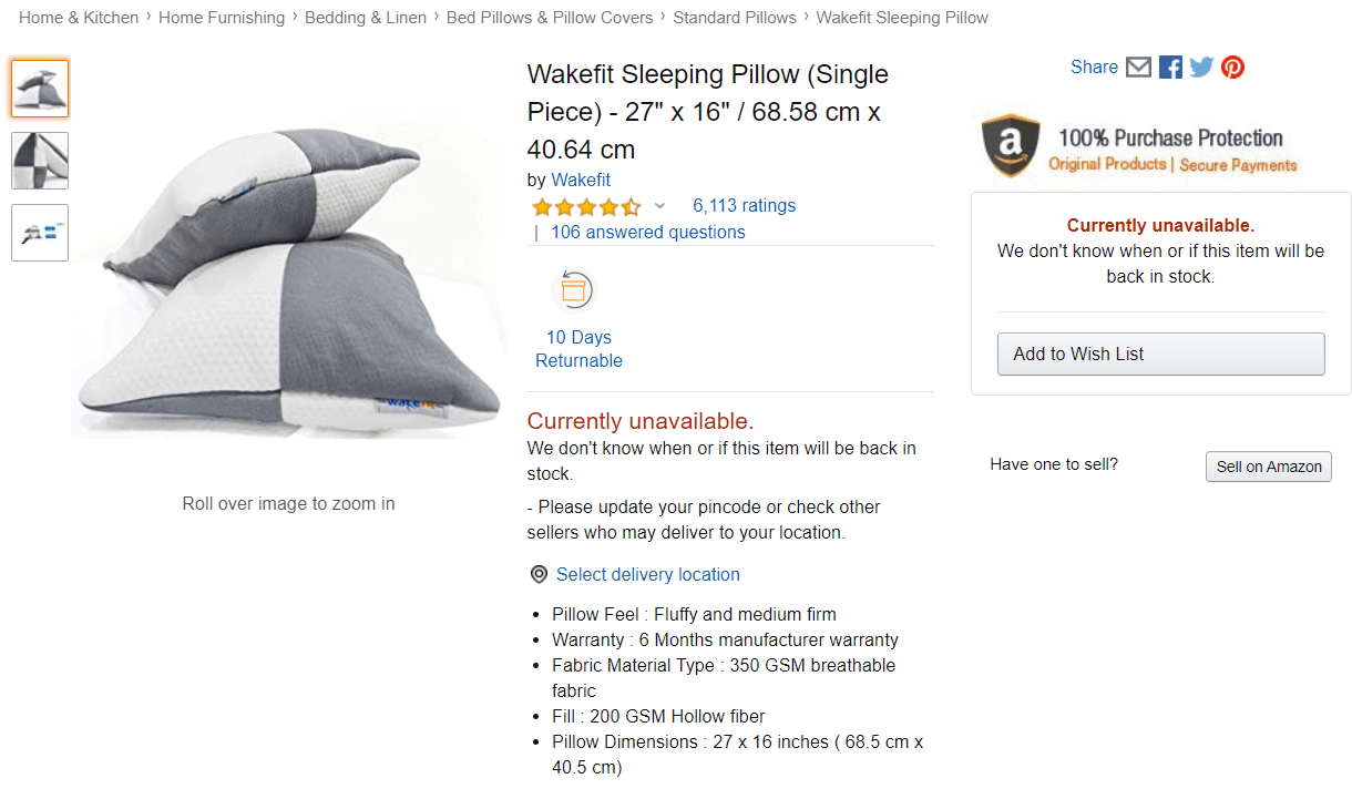 Amazon listing